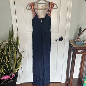 Navy Maxi Dress with Crochet Details